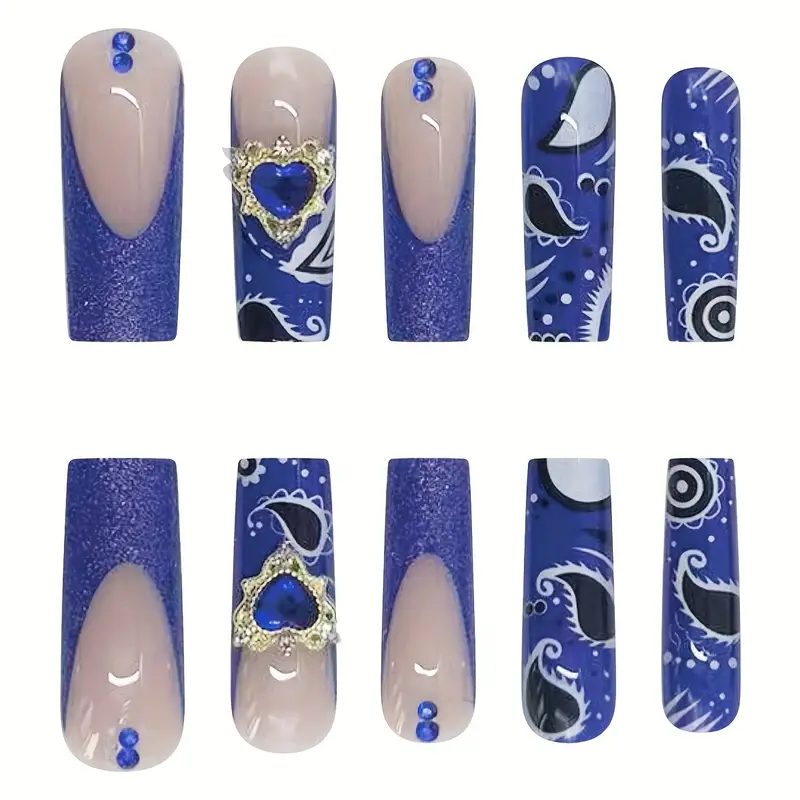 Royal Bandana Extra Long Coffin Press-On Nails