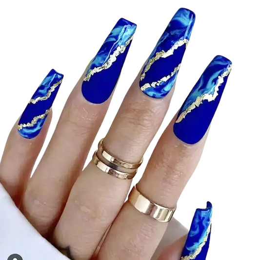 Golden Blue Flame Nails