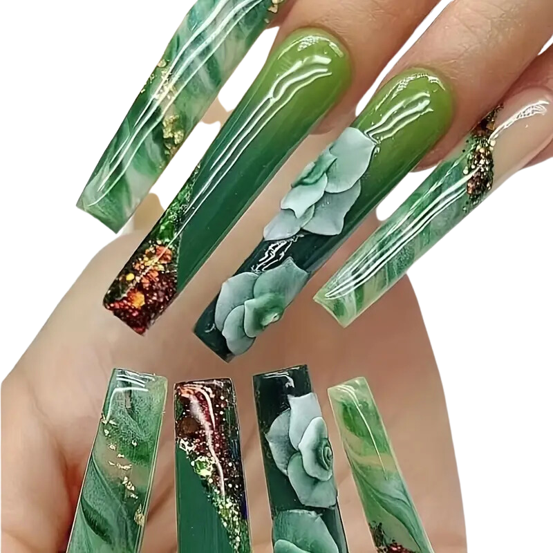 Green Flower Nails