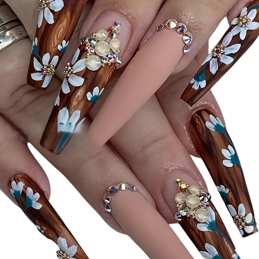 Rhinestone Flower Nails