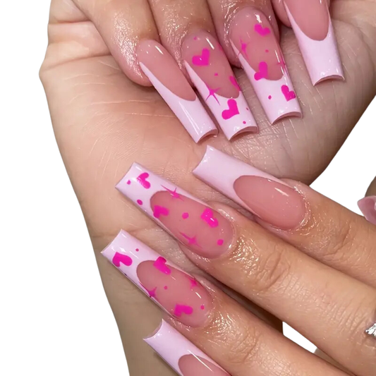 Pink Heart Nails