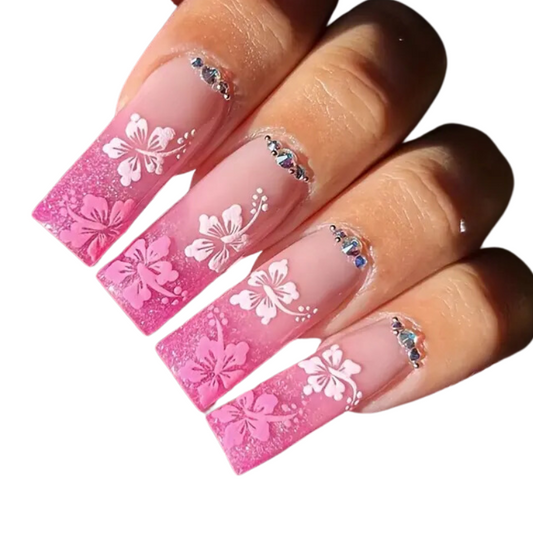 Pink Flower Nails