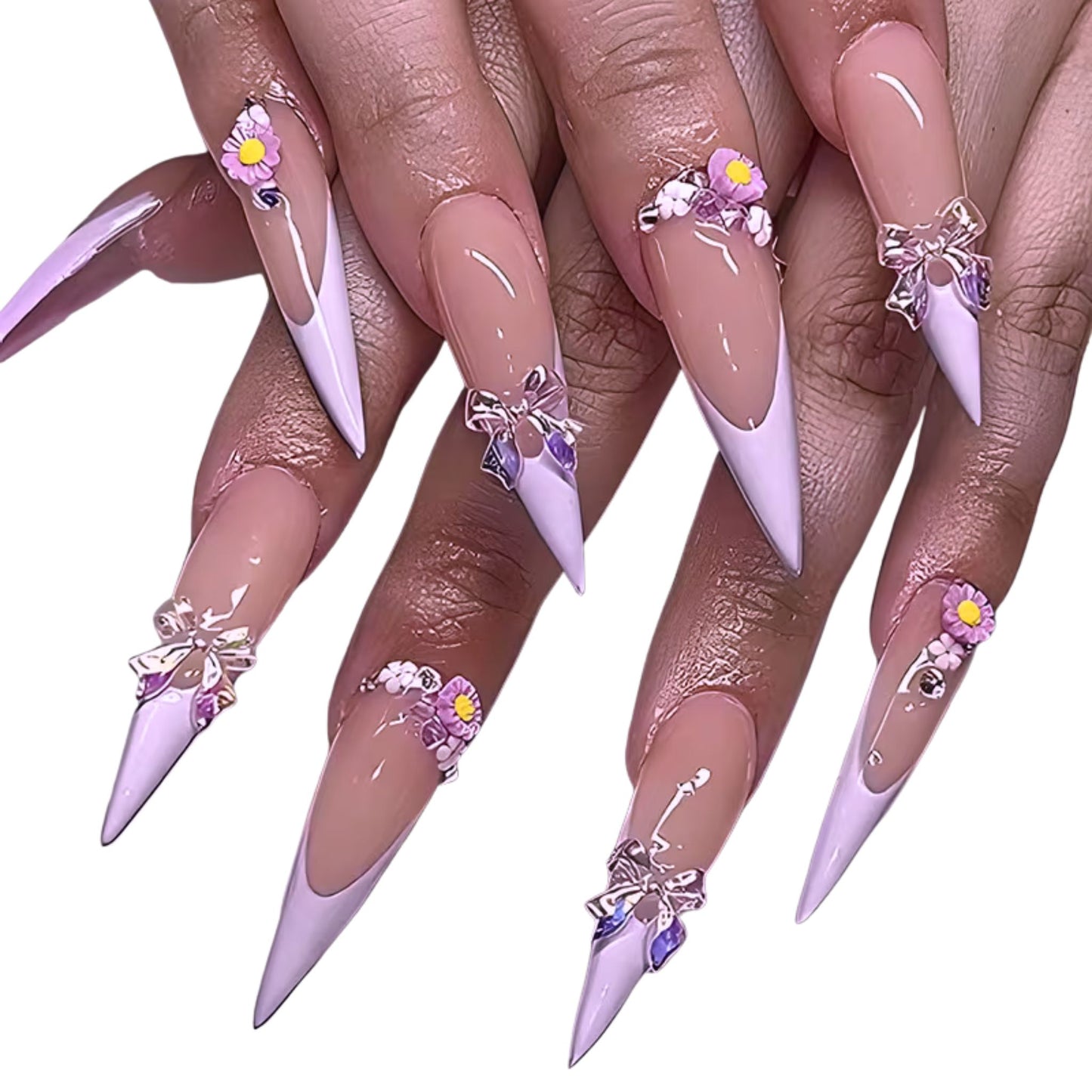 Lavender Drip | Extra Long Stiletto Press On Nails | Light Purple Rhinestone Glam Nails