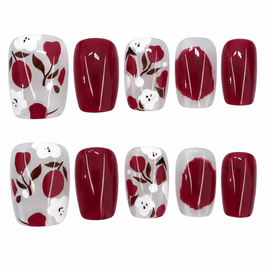 Merlot Garden | Short Square Custom Fit Nails