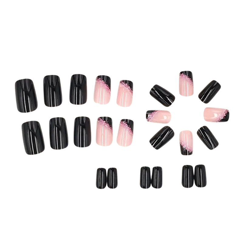 Black square with sparkle detail loose press on nails 