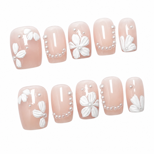 Pearl Blossoms | Short Square Custom Fit Nails