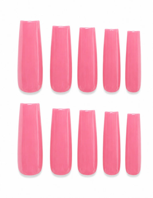 Pink Voltage glossy pink 2XL Luxe square handmade press-on nails