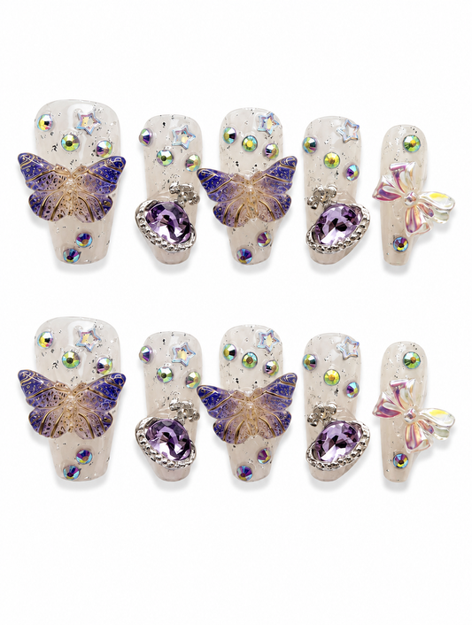Violet Treasure | Long Coffin Handmade Nails