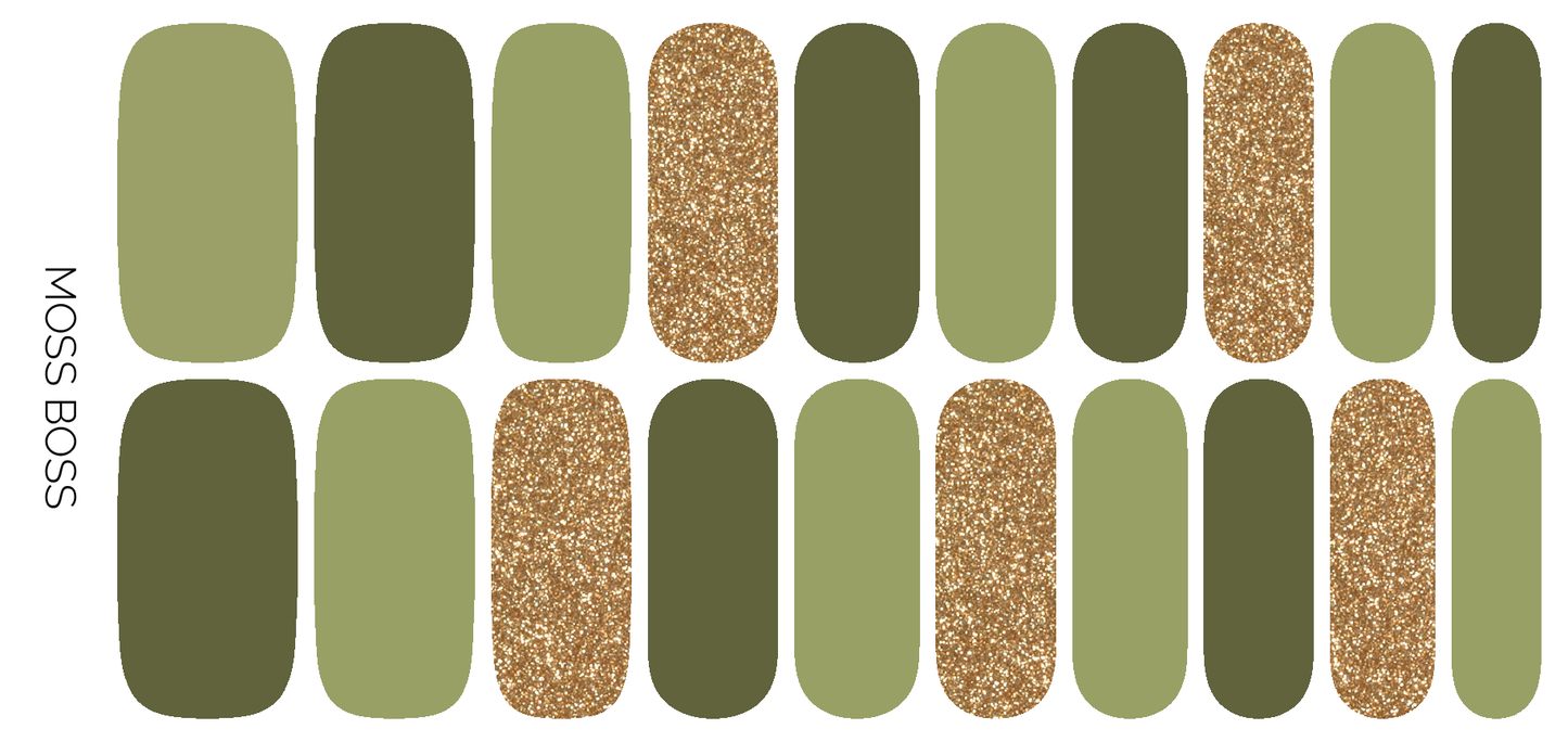 Moss Boss | Olive Green Gold Glitter Nail Polish Strips