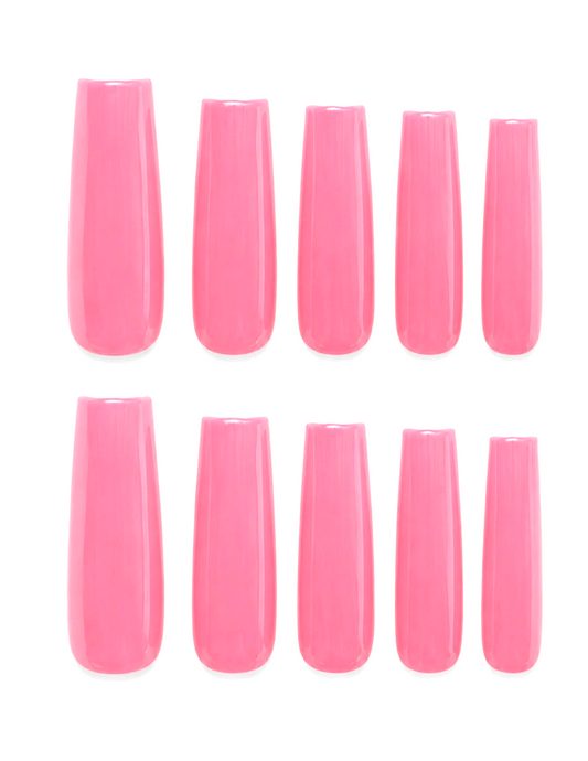 Snazzi Pink Shop Pink Voltage 2XL luxe square handmade press-on nails with a vibrant glossy pink finish.