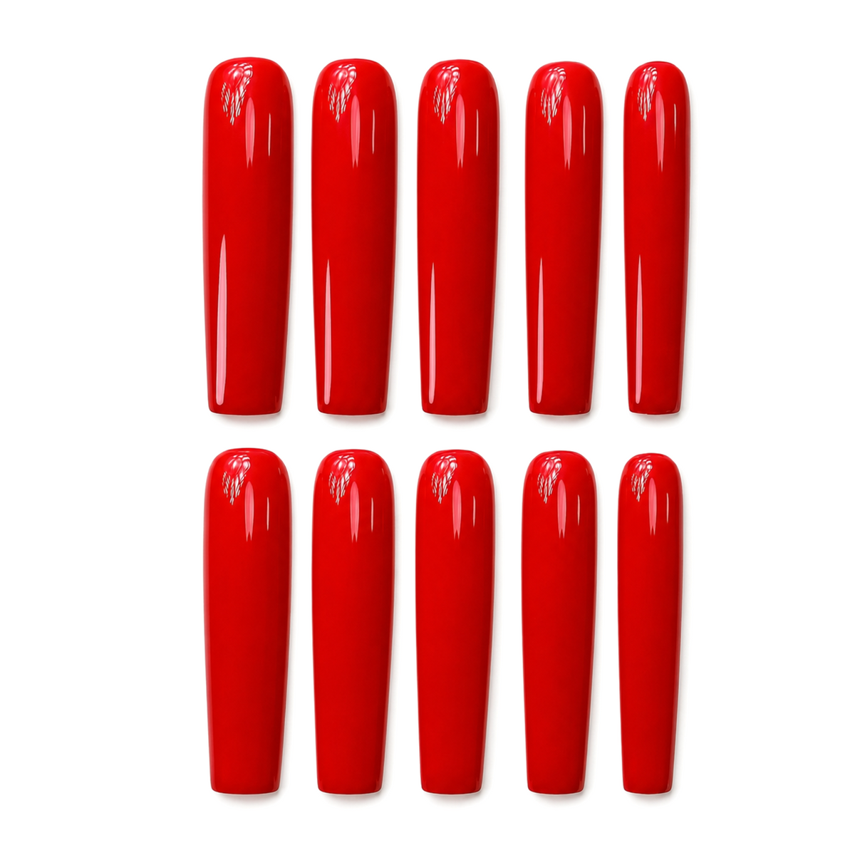 Snazzi Pink Shop Red Obsession 4XL square press-on nails with a glossy vivid red finish and dramatic length.